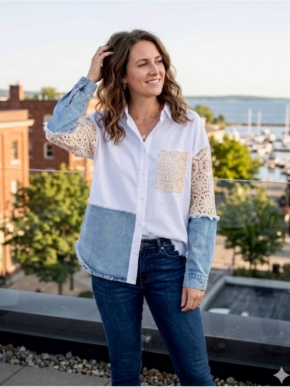 Black River Jeans Wear Denim and Crotchet Button Down